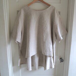 Tan 100% Linen High Low Peplum Back Lagenlook Tunic XL/1X